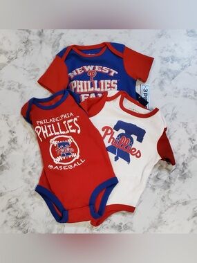 Philadelphia Phillies MLB Baby Bodysuits 0-3 Months Set of 3 Brand New